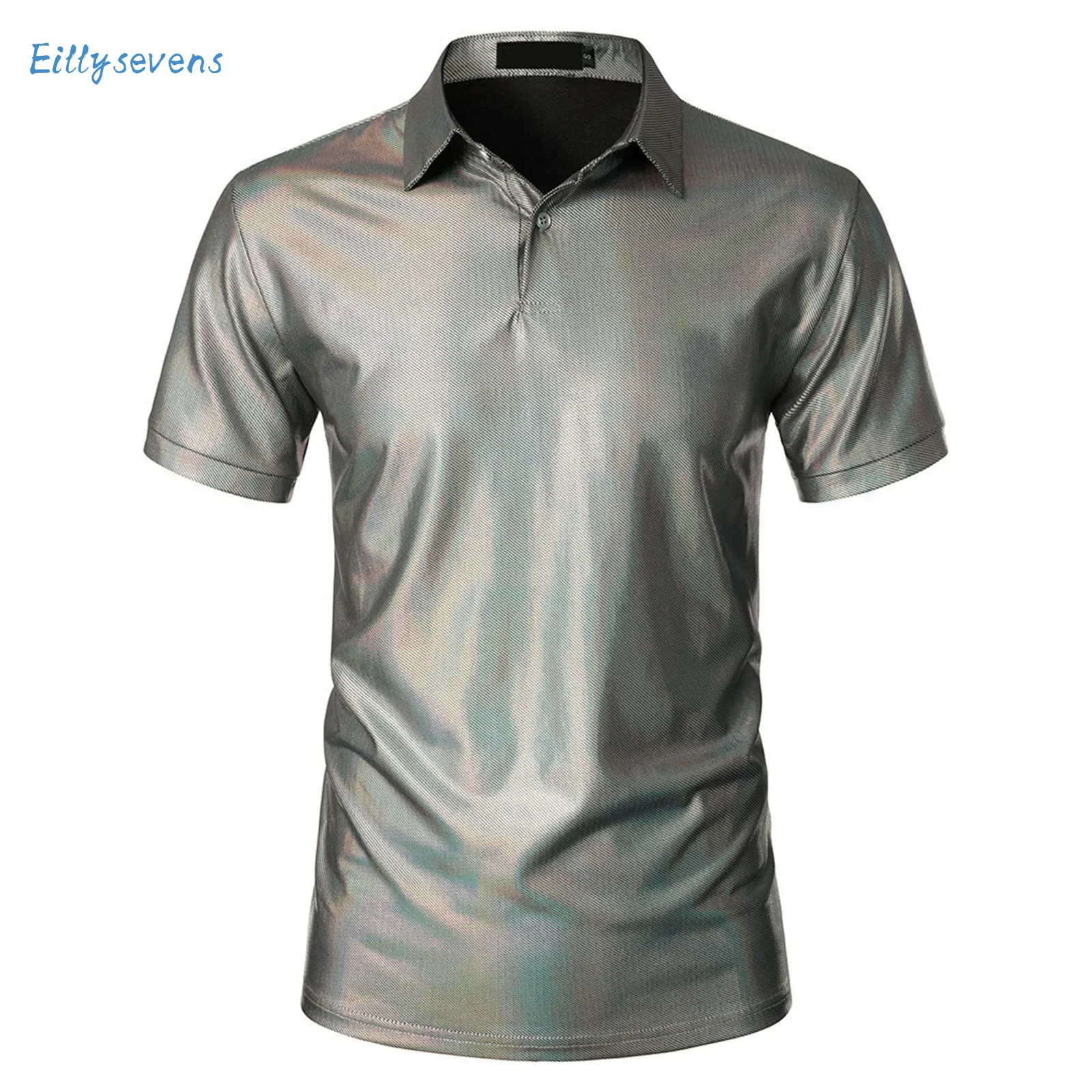 Men'S Hot Stamping Polo Shirts Summer New Casual Fashion Lapel Short Sleeves Shirts Trend Party Solid Retro Fitting Shirts