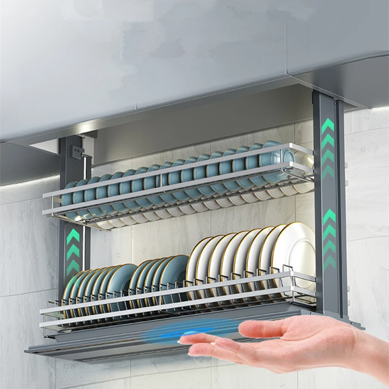 

AngelParticle Smart Pull Down Cabinet Organizer-Electric Kitchen Dish Rack,Touch Switch Pull Down Shelf for Upper Cabinets