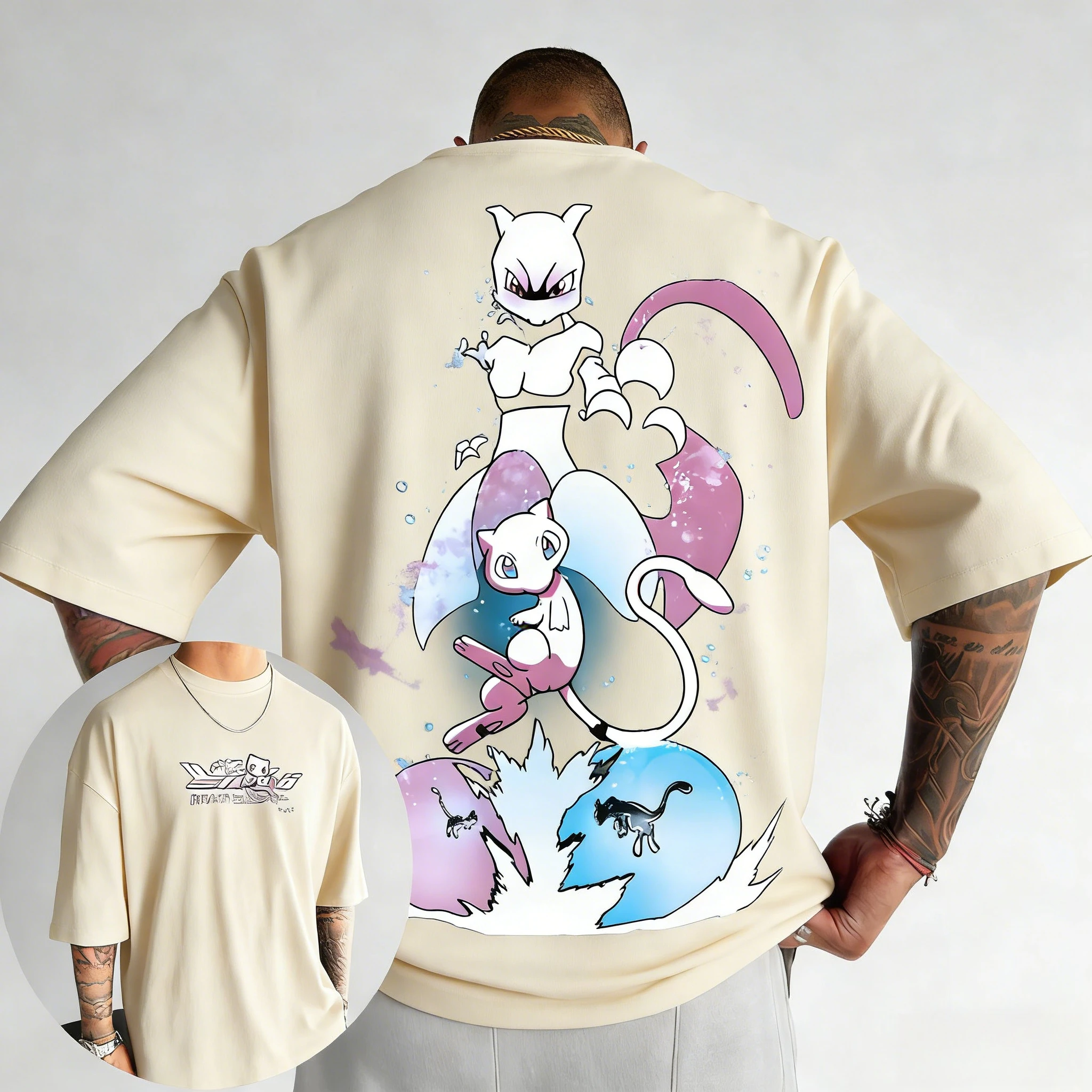 Pokémon Men's and Women's Cotton T-shirt 2026 Summer New Pikachu Mewtwo Printed Street Hip Hop Casual Loose Y2K Parent Child Top