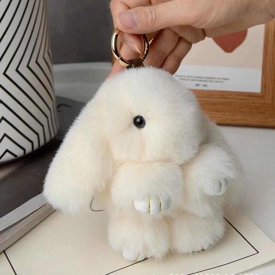 15cm fofo pele de coelho pompom coelho chaveiro macio bonito coelho chaveiro pele de coelho artificial para meninas saco chaveiro pom