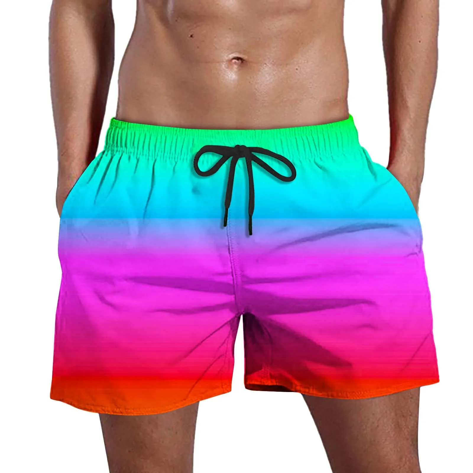 Men'S Large Size Shorts Summer Daily Casual Swim Trunks Classic Quick Dry Loose Gradient Print Beach Shorts With Pockets