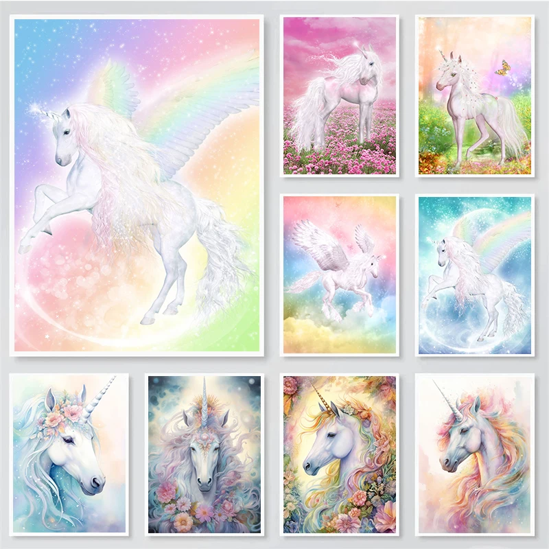 Cartoon Magic Unicorn Dreams Rainbow Nordic Poster Wall Art Canvas Painting Prints Pictures for Kids Room Home Decor Cuadros