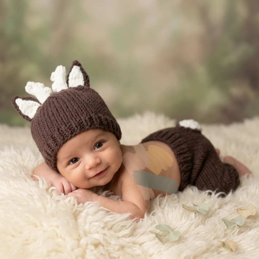 2Pcs Newborn Fawn Outfit Photography Props Christmas Deer Handmade Knit Beanie Hat & Shorts Set Coffee for Baby Photo Shoots - view 3