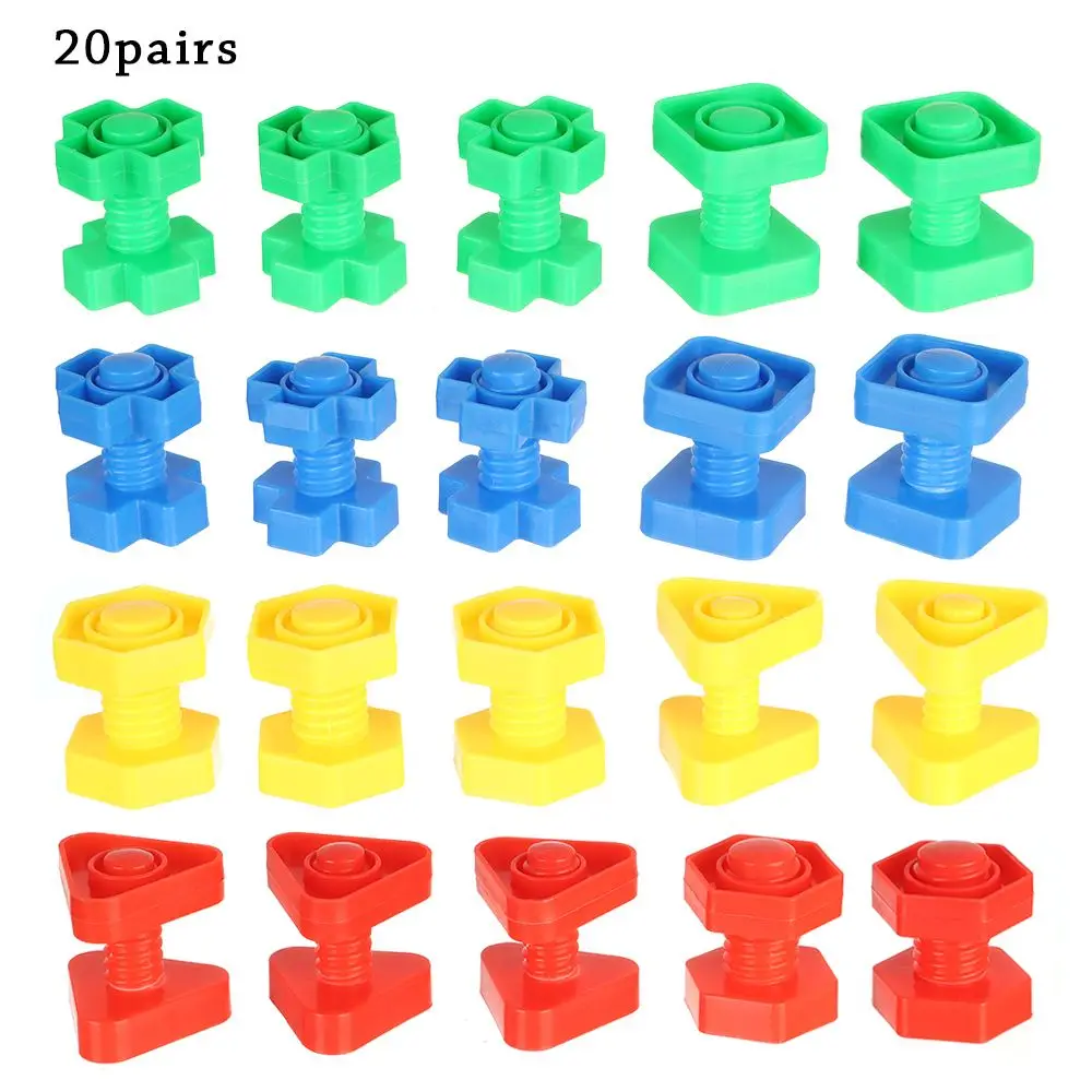 10/ 20 Set Preschoolers Educational Building 10/20 Set Bolts Toys Montessori Screw Nut Shape Building Blocks