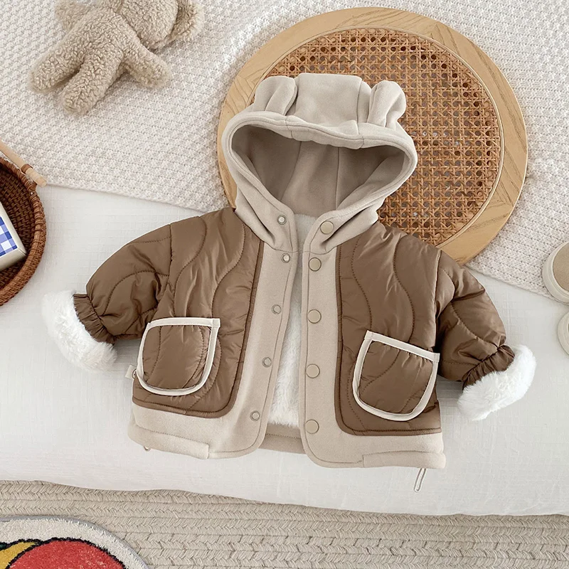 Autumn Winter Baby Coats Thickened Hooded Top for Kids Korean Girls Clothing Fashion Boys Jacket Children Outwear 0-5 Years Old