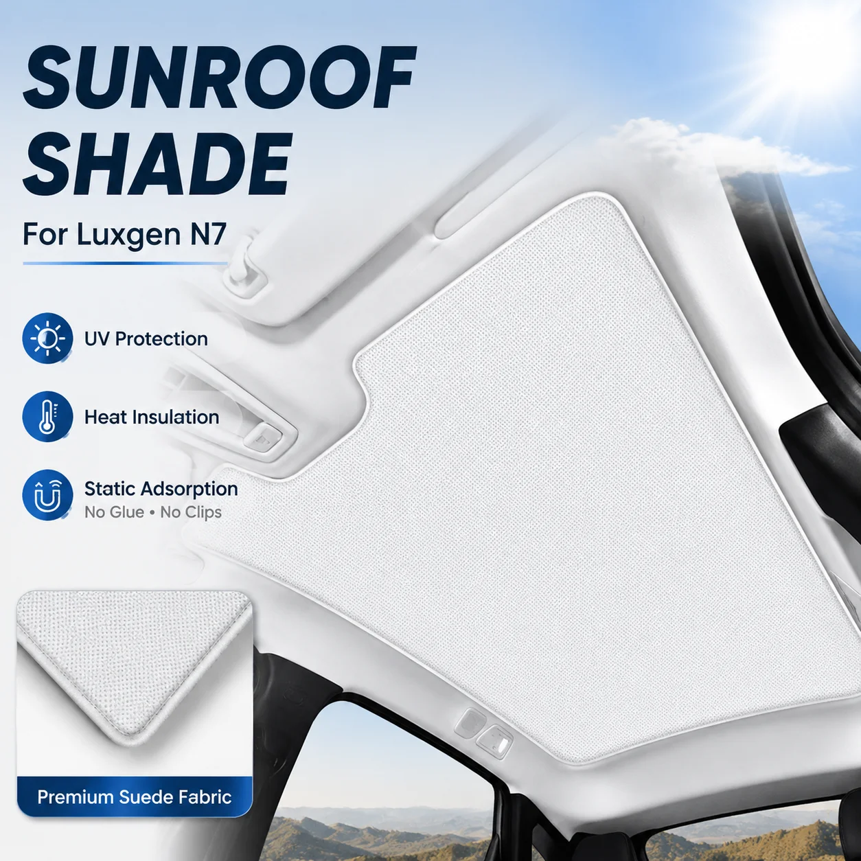 Suede Fabric Static Adsorption Sunroof Shade UV Protection Heat Insulation For Luxgen N7 Car Interior Accessory