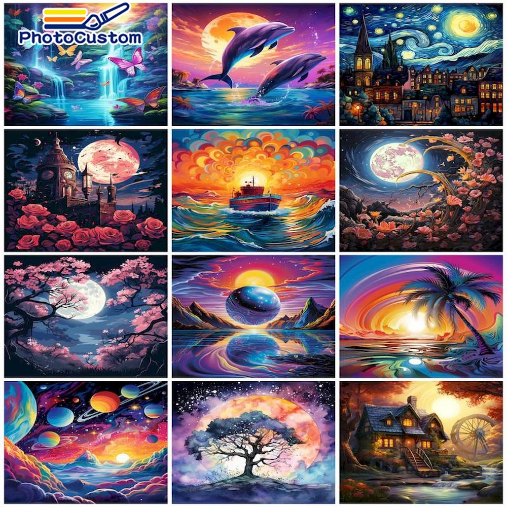 

PhotoCustom 60x75cm Diy Handpaint Paint By Numbers Abstract Landscape Paintings By Number Kit Painting Diy Crafts Wall Art Decor