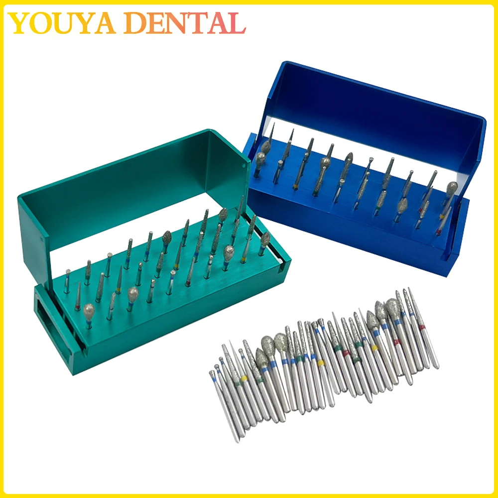 

30pcs Dental Diamond Burs Drill Disinfection Block Teeth Whitening Tool High Speed Handpiece burs Holder Alumimum Instrument