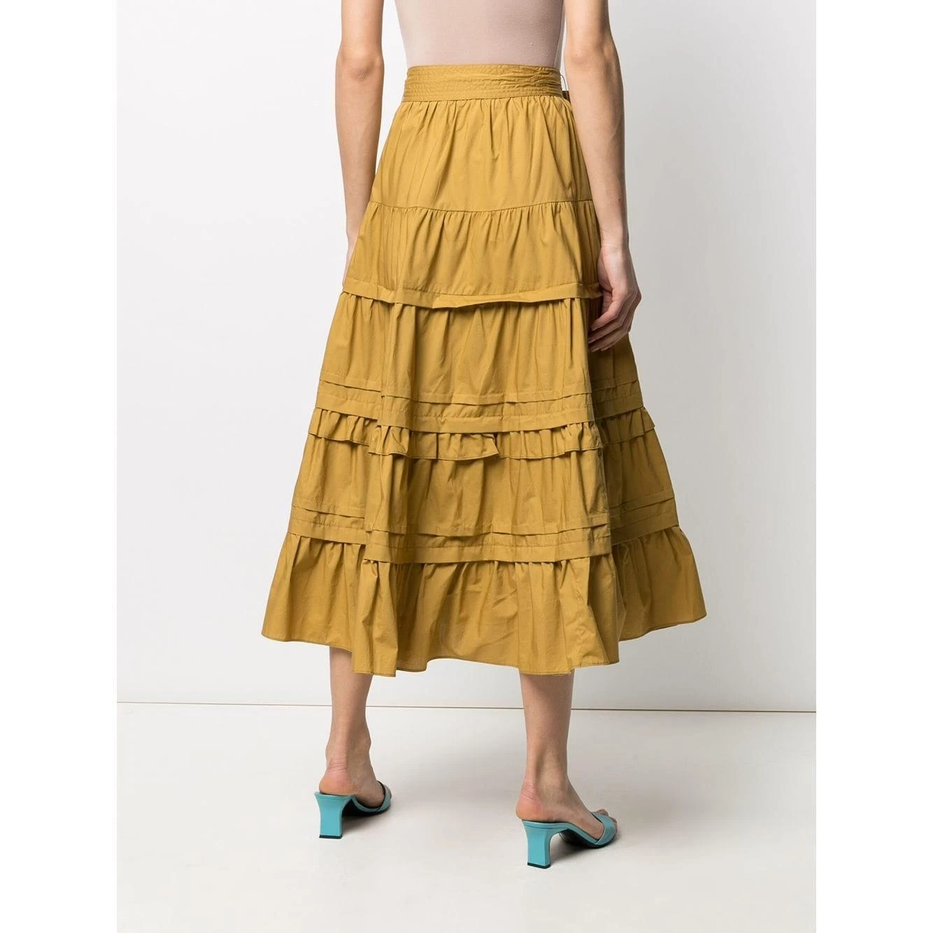 Women Solid Color Layered Midi Skirt Lace-up High Waist A-Line Loose Female Jupe