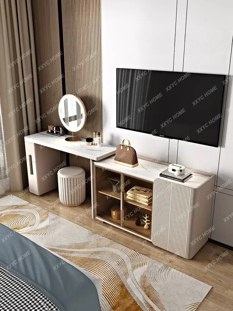 XX XModern Light Luxury Rock Slab Dresser TV Cabinet Storage Integrated Small Apartment Bedroom Simple Corner Makeup Desk