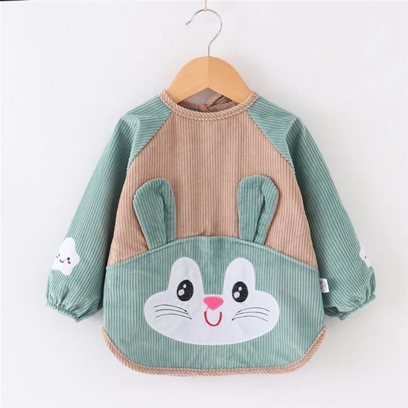 Cute Baby Bibs Toddler Baberos Bavoir Corduroy Long Sleeve Apron Cartoon Animals Children Feeding Smock Bib Baby Stuff 0-5Y