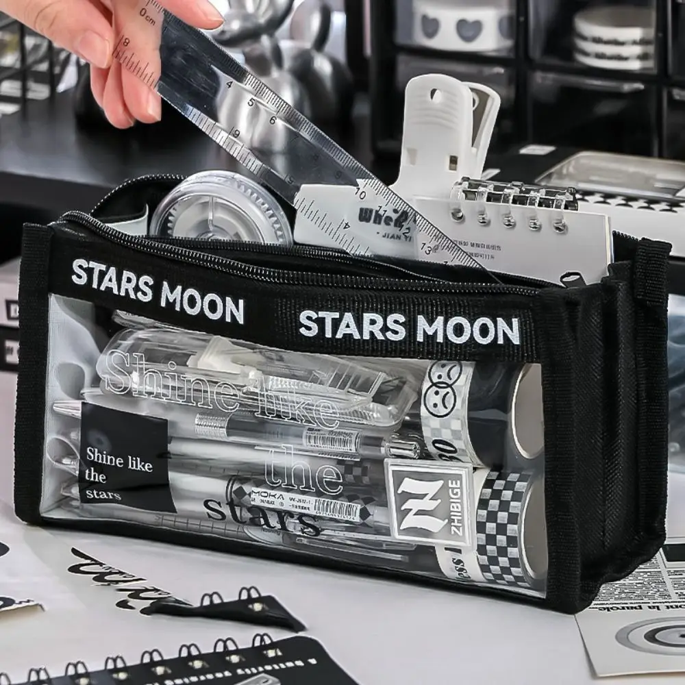 Triangle PVC Transparent Pencil Case Large Capacity Transparent Stationery Storage Bag Three-dimensional Clear