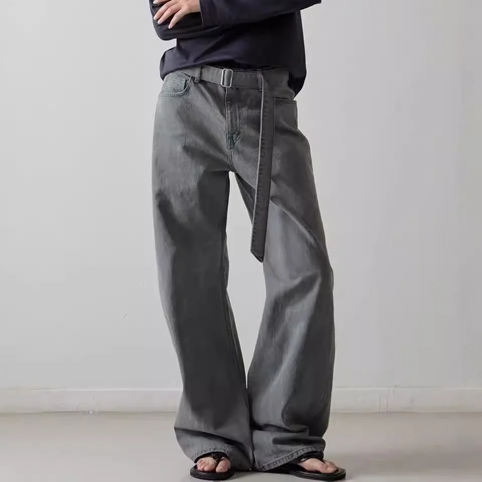 

Casual Loose Straight Leg Jeans Detachable Waist Belt High Waist ket Zipper Autumn Winter Ladies Comfortable Breathable