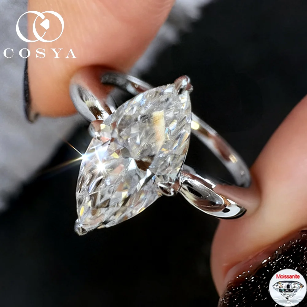

COSYA 1/2/3CT D Color Marquise Cut Moissanite Ring for Women S925 Silver Sparkling Lab Diamond Wedding Band Party Fine Jewelry