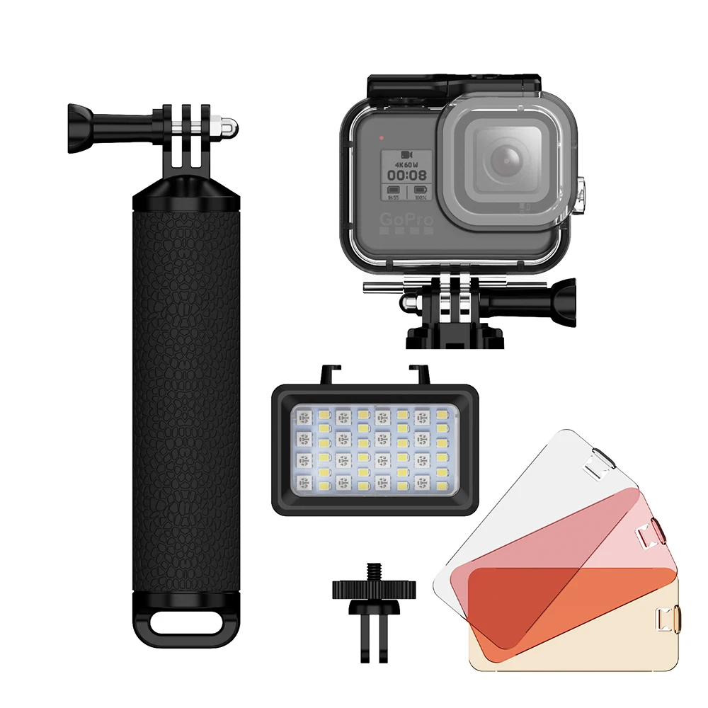 Seafrogs-防水ケース,rgbライト,サーフダイビング保護,黒いハウジング,gopro 12,11,10,9,60m