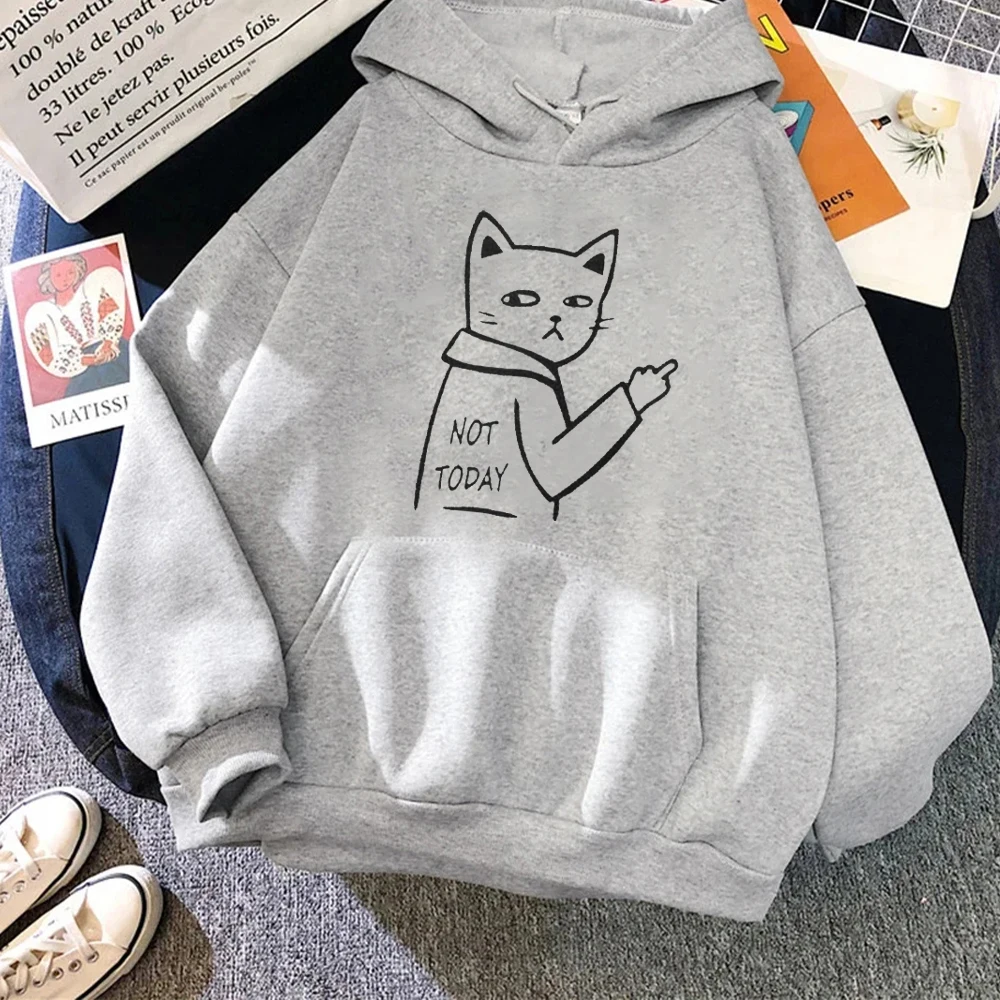 Not Today Hoodie Swearing Cat Design Comfy Hoodie, Lazy Cat Tracksuit Humour Gifts  Casual for Daily Wear and Casual Outings