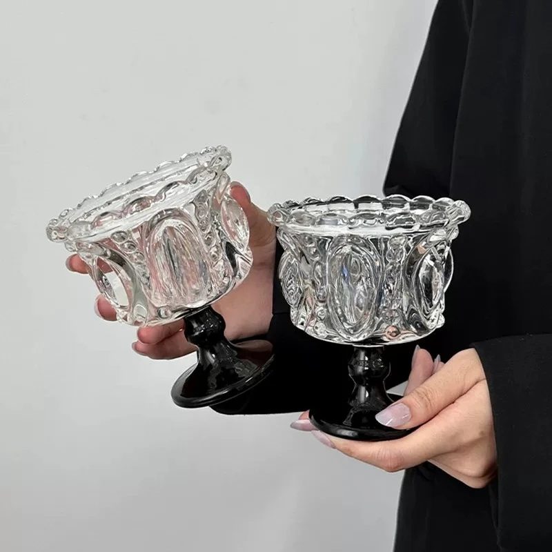 

Niche light luxury retro black crystal ice cream goblet high value relief dessert cup household drink cup