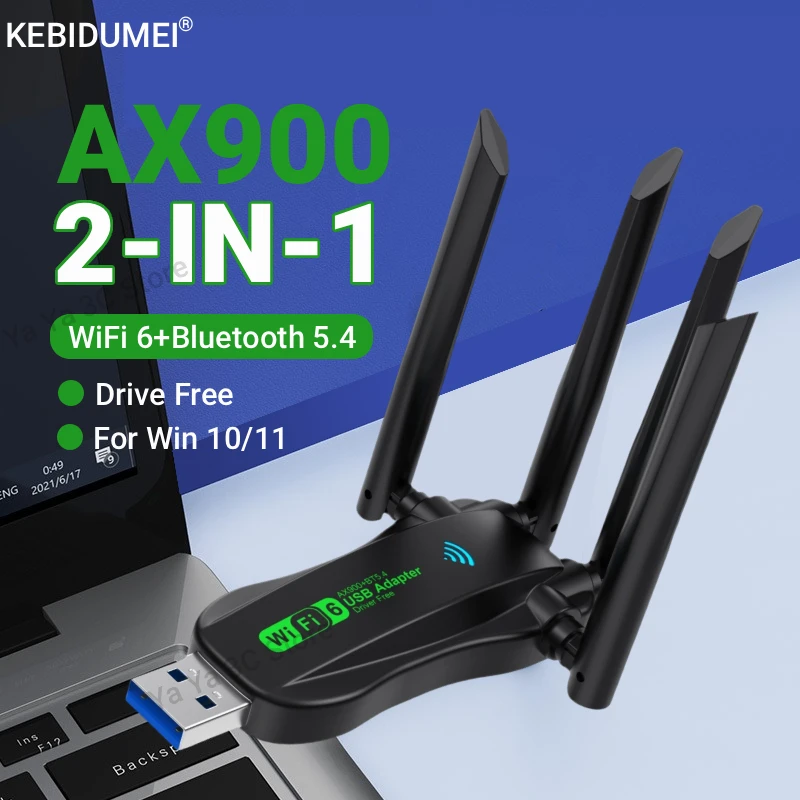 

AX900 WiFi USB Adapter WiFi6 Bluetooth 5.4 Dual Band 2.4G/5.8Ghz 4 Antenna Dongle USB Wireless Card Receiver for PC/Laptop