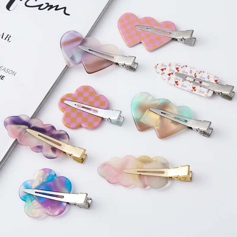 Acetic Acid Heart Geometric Metal Hairpin Traceless Hair Accessories Plastic Rhinestone Leaf Hair Clip Pin Women Girls Headwear