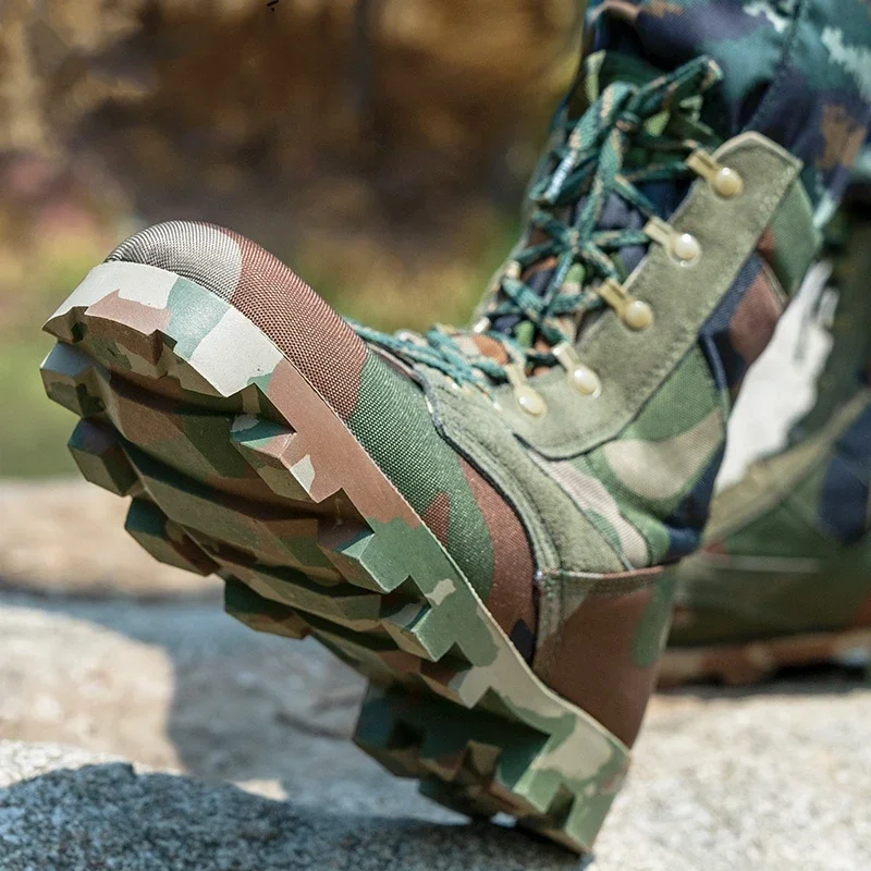 Kamuflaż taktyczne buty wspinaczkowe męskie wysoki górny zamek błyskawiczny na boku treningowe buty robocze w pustyni Outdoor alpinizm buty górskie