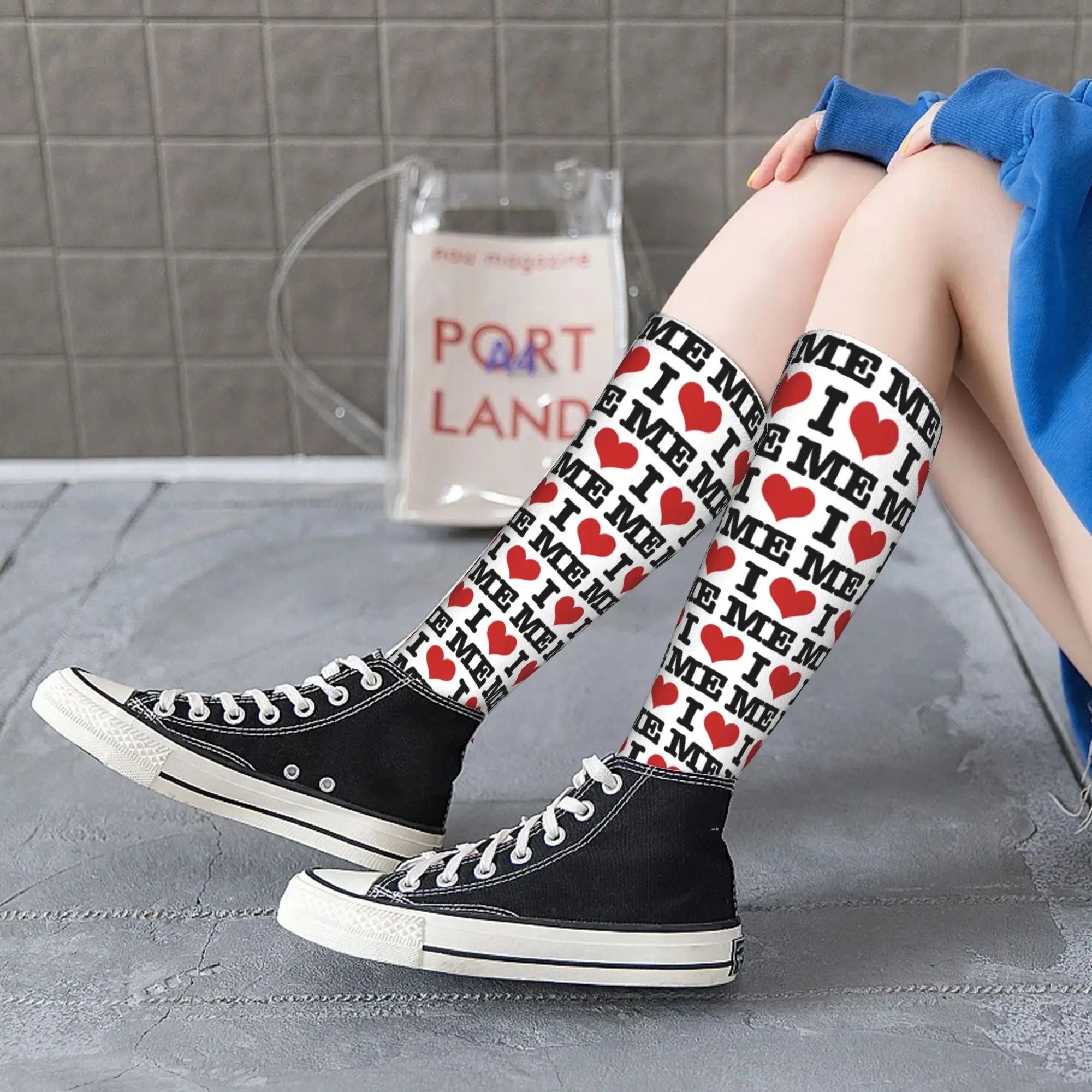 Stoking Kru Semua Musim I Love Me Socks Harajuku Kasual Hip Hop Kaus Kaki Panjang Aksesori untuk Hadiah Pria Wanita