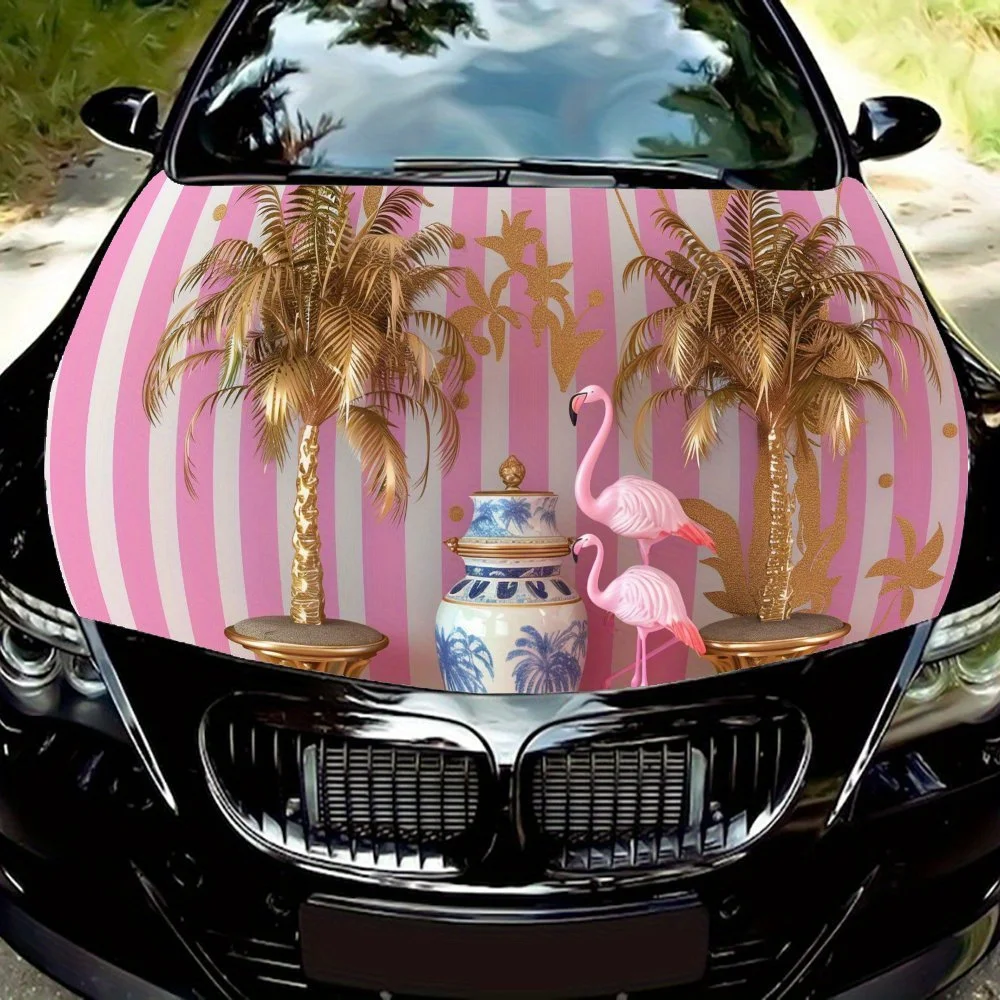 Stylish Flamingo Car Hood Sticker PVC Self Waterproof Stick, Striking Auto Exterior Accessories Decor Protect Gift for Car Lover