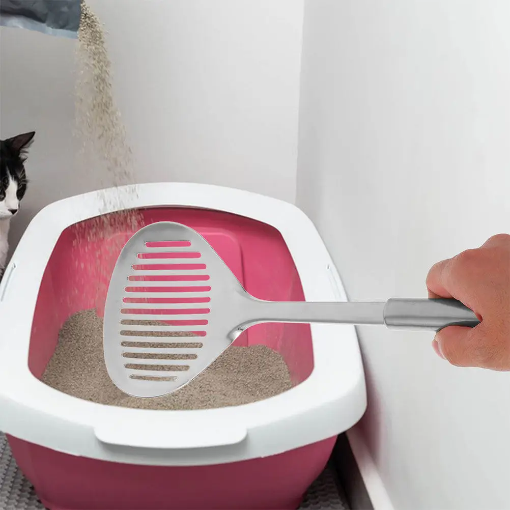 2Pcs Metal Cat Litter Scoop Stainless Steel Heavy Duty Large Surface Scooper for Litter Box Efficient Cleaning Cat Scooper with