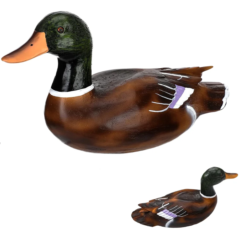 Wild Duck Resin Garden Ornament for Outdoor Yard Patio Table Decoration Rustic Animal Themed Lifelike Bird Decor 11..5x5.5in