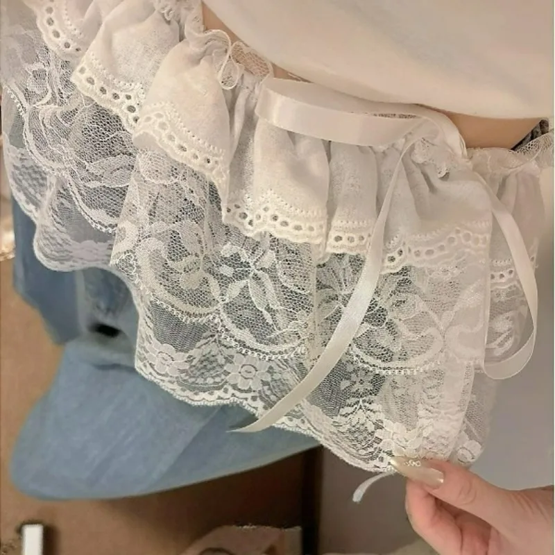 الكورية الباليه نمط 3 الطبقات الدانتيل تقليم تنّورة ملفوفة صغيرة النساء Y2K الشارع الشهير عالية الخصر الدانتيل يصل كعكة تنورة مكدسة ألف خط التنانير