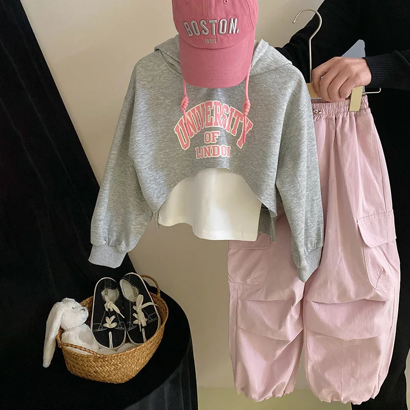 

Letter Short Sweater Bottoming Vest Hoodie Two-piece Set 2025 Spring New Overalls