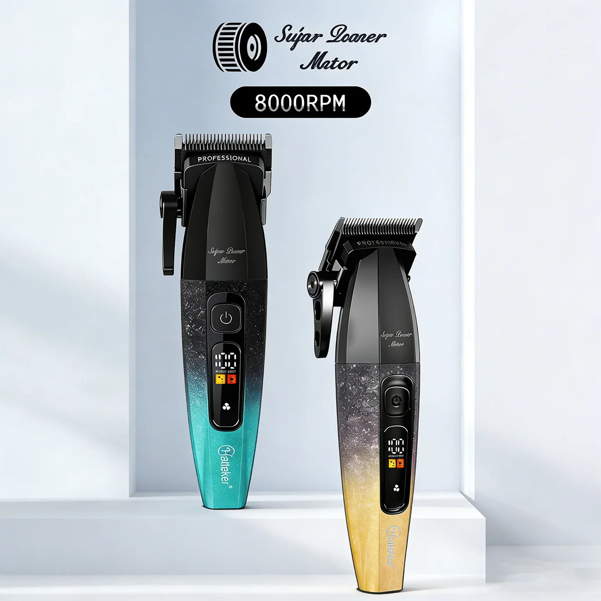 

Professional Hair Clipper 8000RPM High Motor 2500mAh Battery Ceramic Black Titanium Coated USB Charging LCD Display Barber Tool