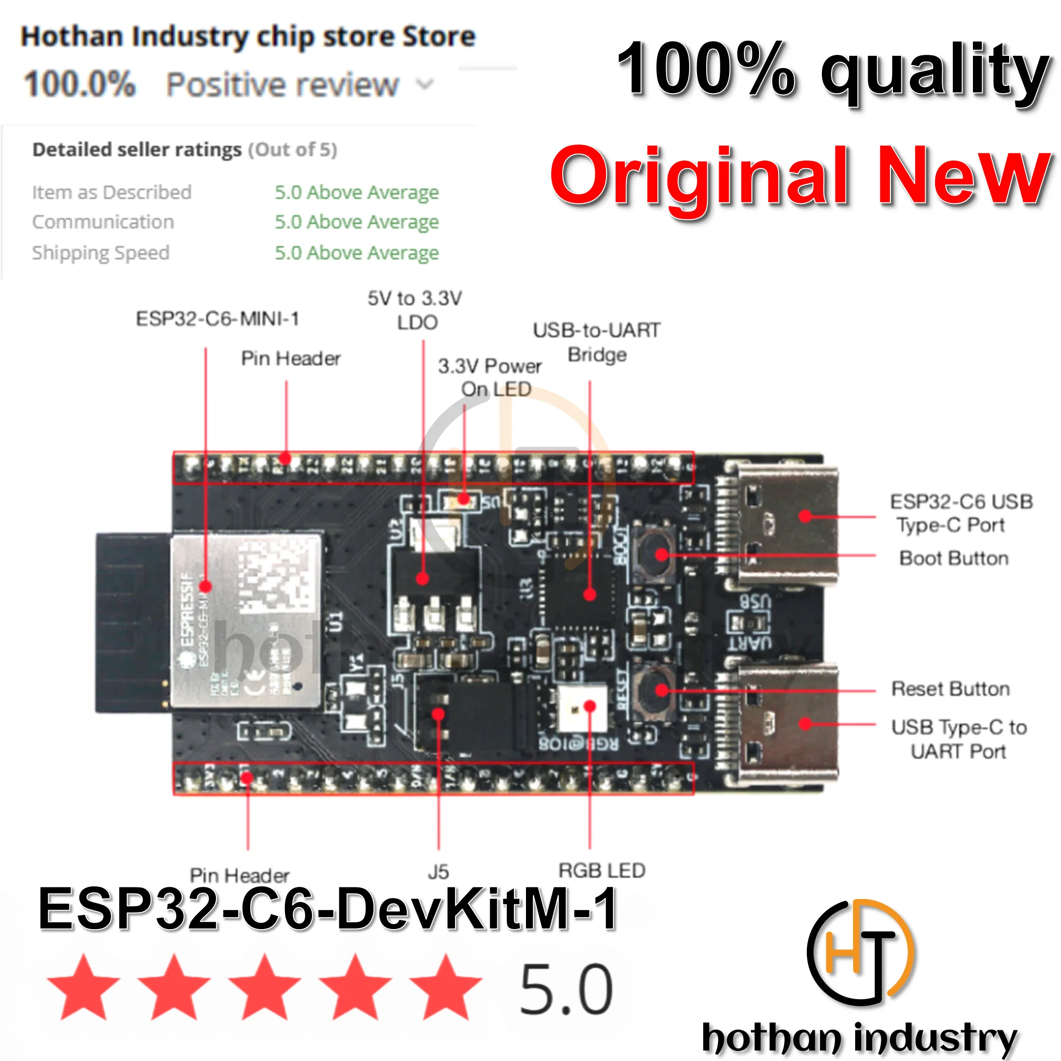 (1PCS) 100% NEW ESP32-C6-DevKitM-1 ESP32-C6-MINI-1  4 MB SPI flash  Wi-Fi Bluetooth low energy, Zigbee and Thread capabilities