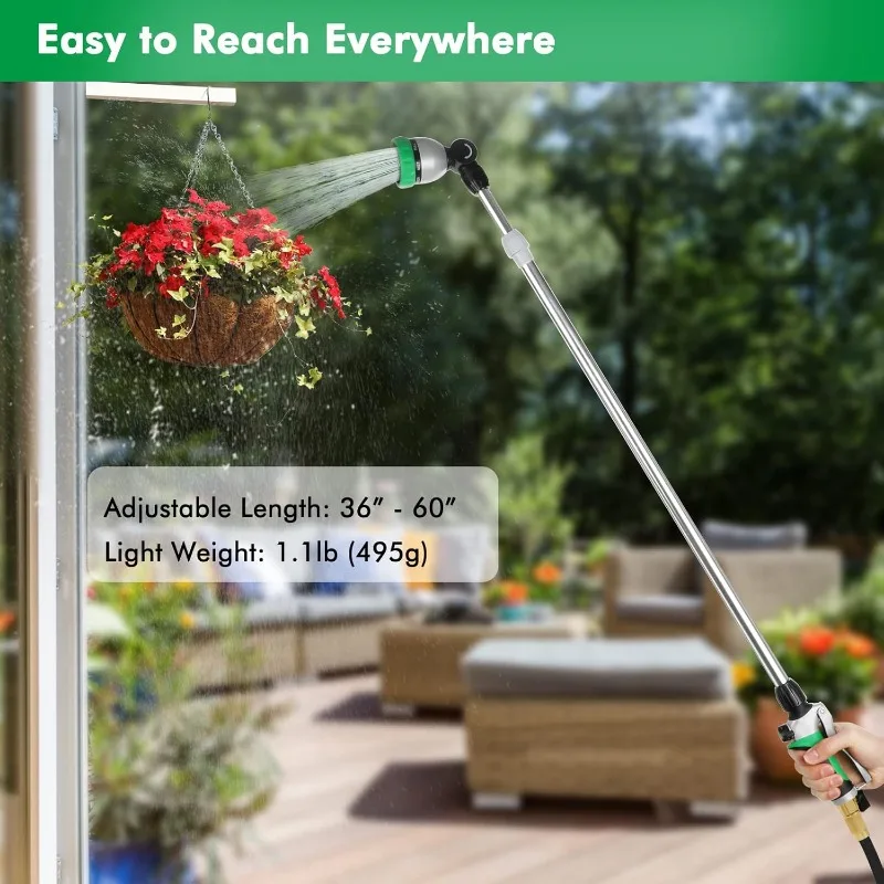 Shrubs 36”-60” (3ft-5ft) Metal Watering Wand  7 Spray Patterns   Perfect Garden Hose Sprayer to Water Hanging Baskets,