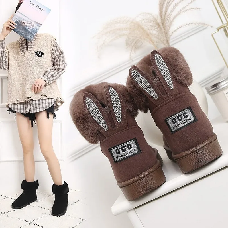 Snow Boots Women 2023 New Winter Korean Version Fashion Versatile Cute Rabbit Ear Short Boots