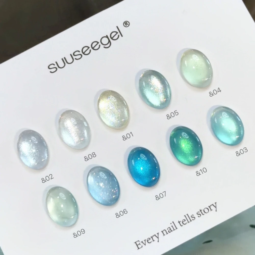 Esmalte em Gel Olho de Gato Transparente Azul Gelo de Verão com Contas de Vidro, Novo Estilo 2026, Verniz em Gel UV/LED para Nail Art e Manicure