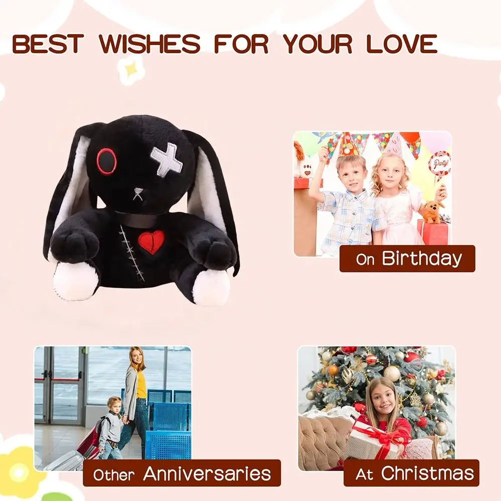 Conejo de peluche gótico espeluznante de 23cm, conejo espeluznante, juguetes de peluche, lindo muñeco de terror para regalo de cumpleaños, decoración de Halloween