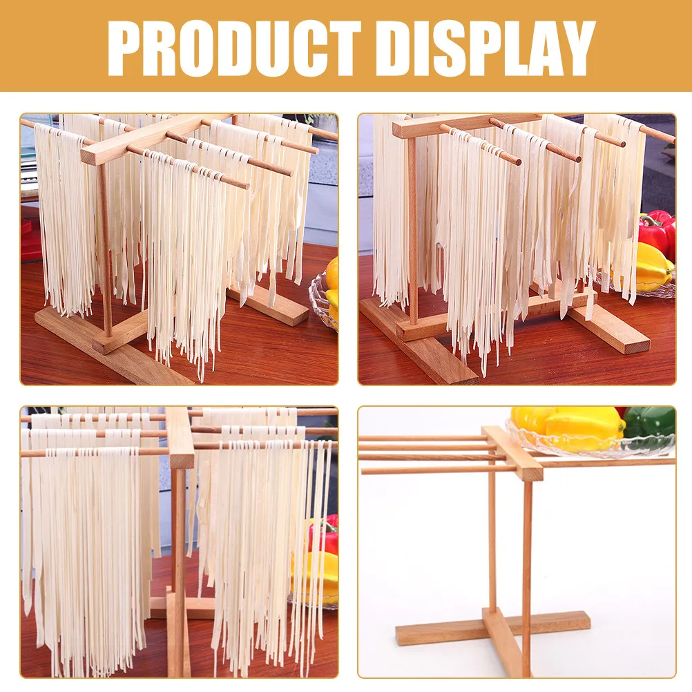 Wood Pasta Drying Rack for Spaghetti Noodles – Sturdy Kitchen Noodle Stand with Smooth Surface, Reusable Hanging Rack