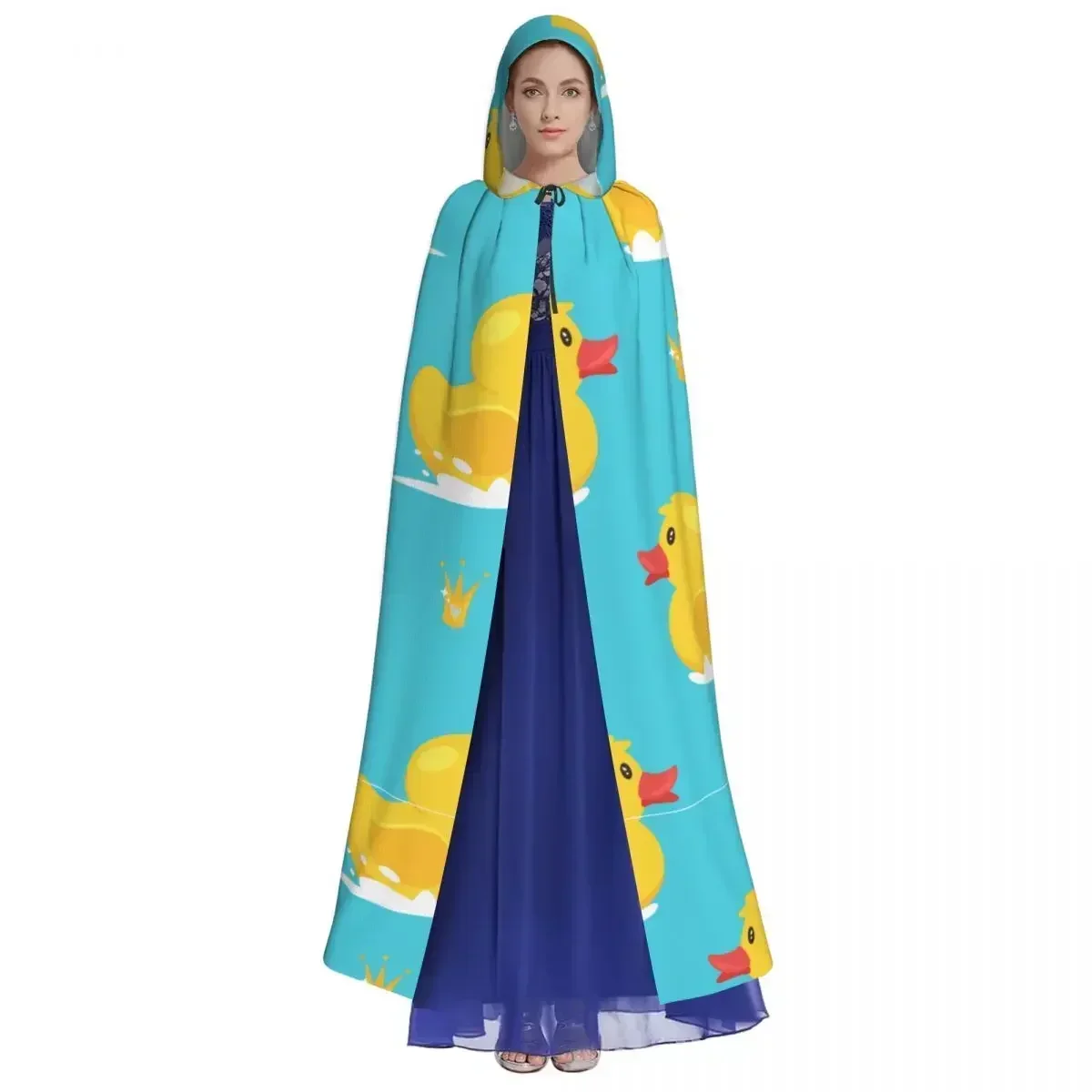 Hooded Cloak Unisex Cloak with Hood Cartoon Yellow Rubber Duck And Golden Crown Cloak Vampire Witch Cape Cosplay Costume