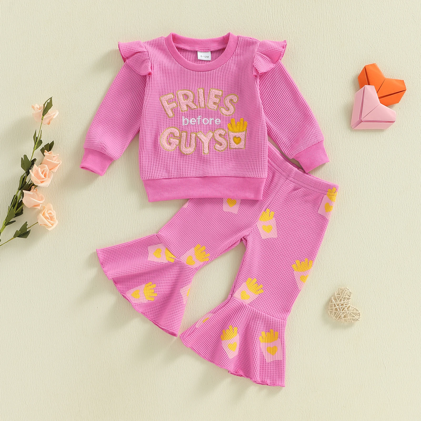 

Toddler Girls Outfit Short Sleeve Heart Print T-shirt with Ruffle Hem Denim Shorts Summer Clothes Set for Kids