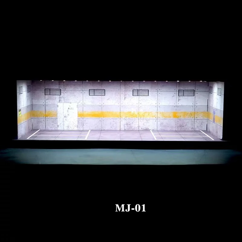 โมเดลโรงจอดรถรถยนต์ขนาด 1/64 พร้อมไฟ LED ฉากลานจอดรถ ตู้โชว์ ของตกแต่ง ของขวัญ