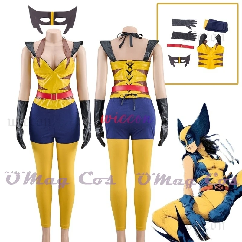 

X-23 Sperhero Female Wolverine Cosplay Jumpsuit with Mask Halloween Gender Swap Sleeveless Bodysuit Wolverine Cosplay Costume