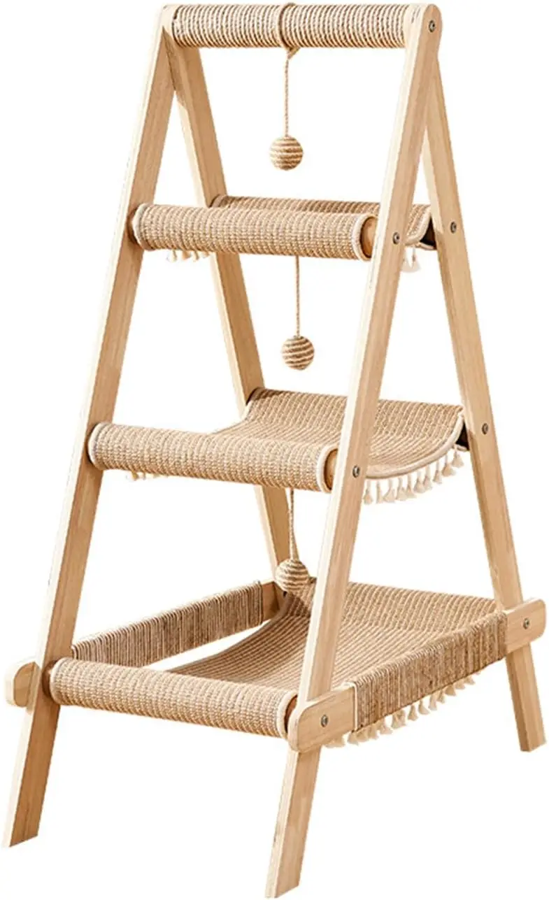

Modern A-Frame Wooden Cat Tree Tower with Multi-Level Bed, Hammock & Scratching Post for Large Cats