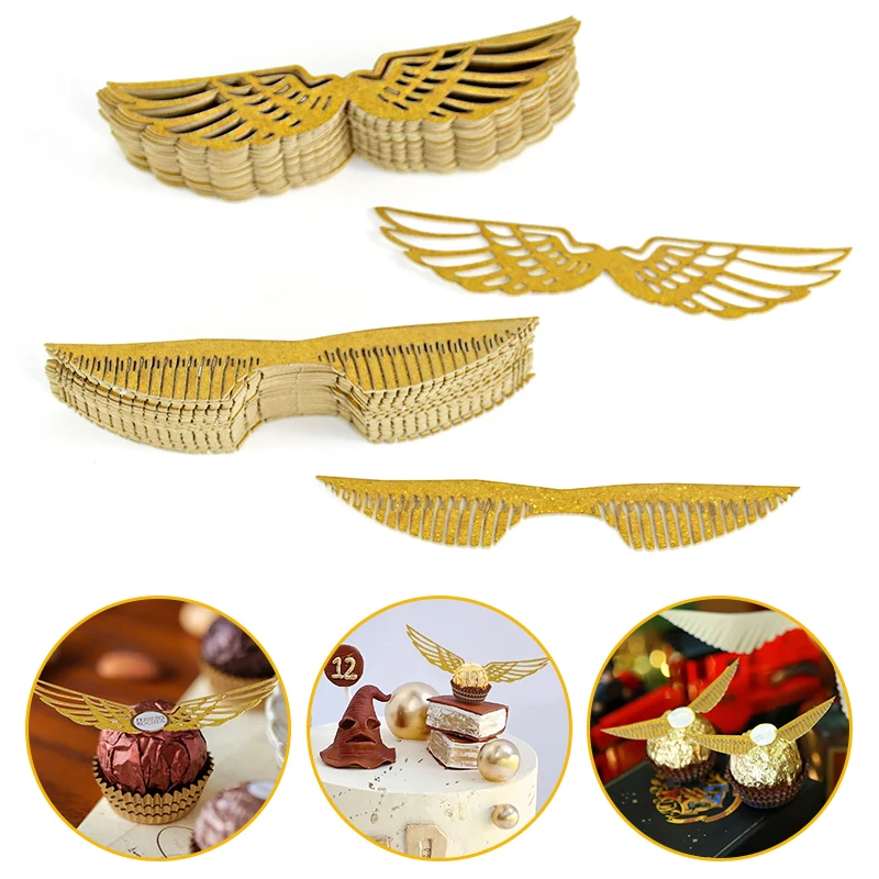 25Pcs Wings Chocolate Cake Party Cake Decoration Wizard Topper Gold Wing Cupcake Toppers Snitch Wedding Birthday Decor