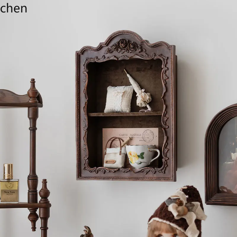 Vintage Carved Storage Rack Resin Relief Multi-layer Wall Cabinet Storage Wall-mounted Hanging Cabinet