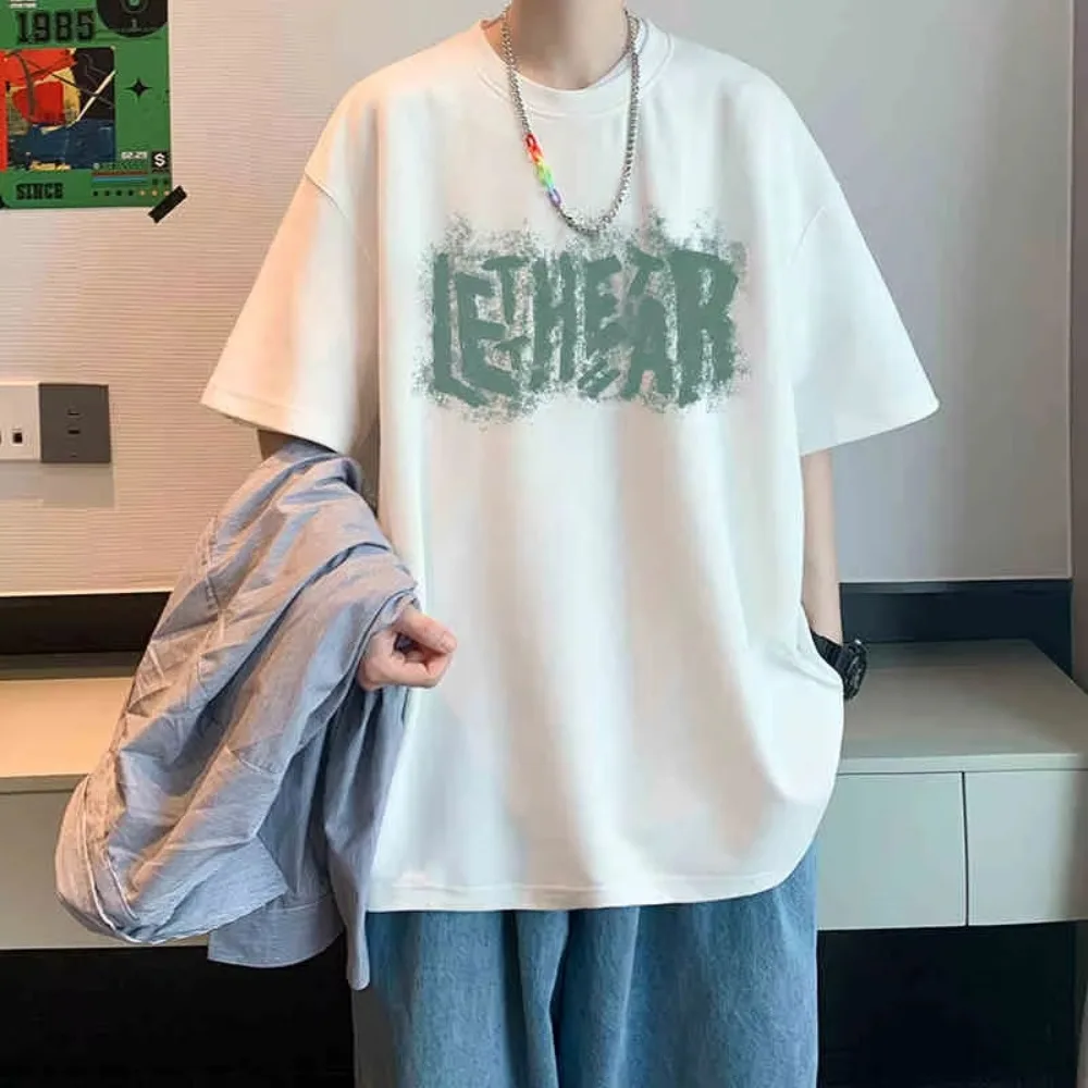 

Summer Cotton Short Sleeve Crewneck Tee Shirts For Men Graffiti Letter Print T-shirt New Hip Hop Fashion Streetwear Clothes