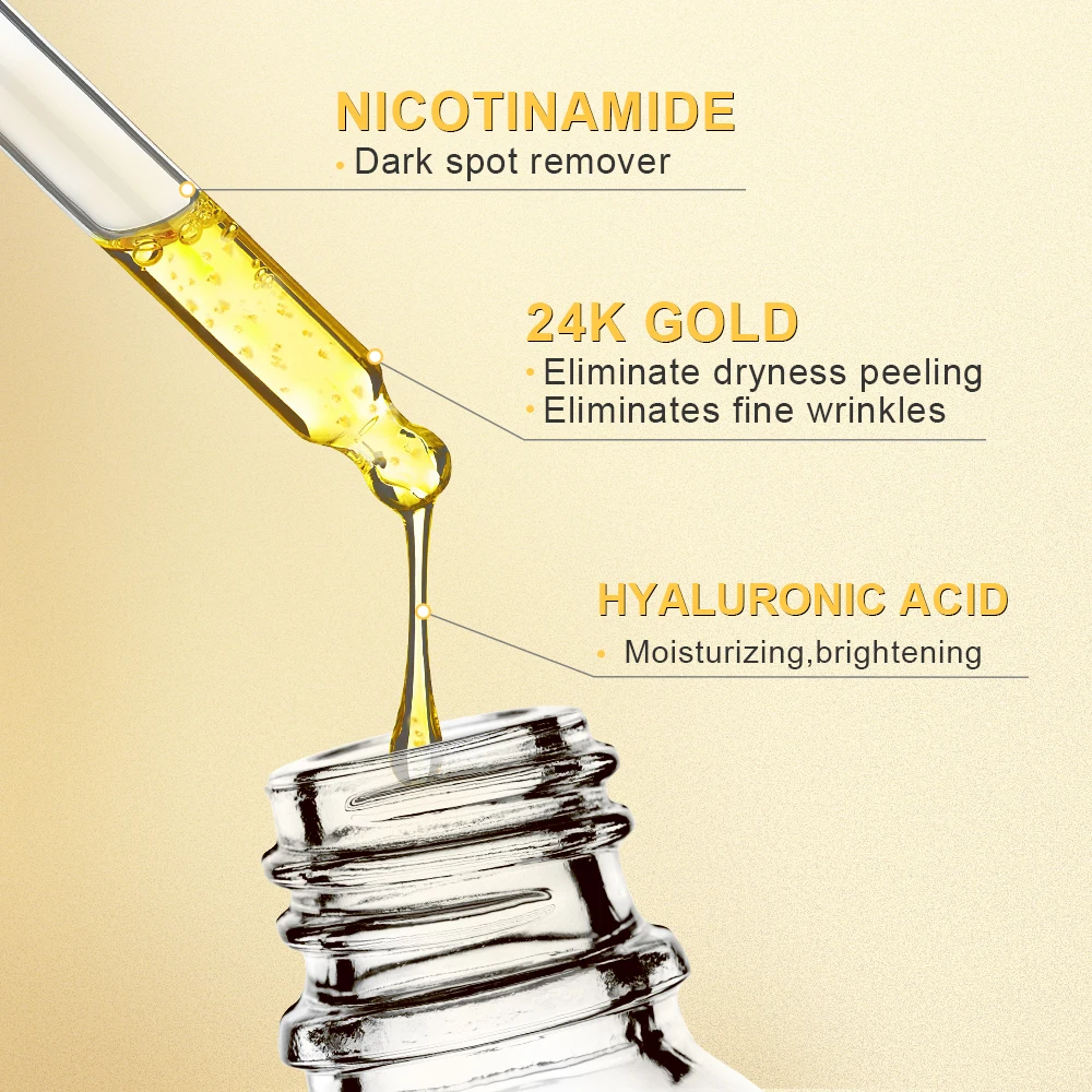 Niacinamide Face Serum Hyaluronic Acid Moisturizing SkinCare 24k Gold Essence Collagen Facial Serum Skin Care Products