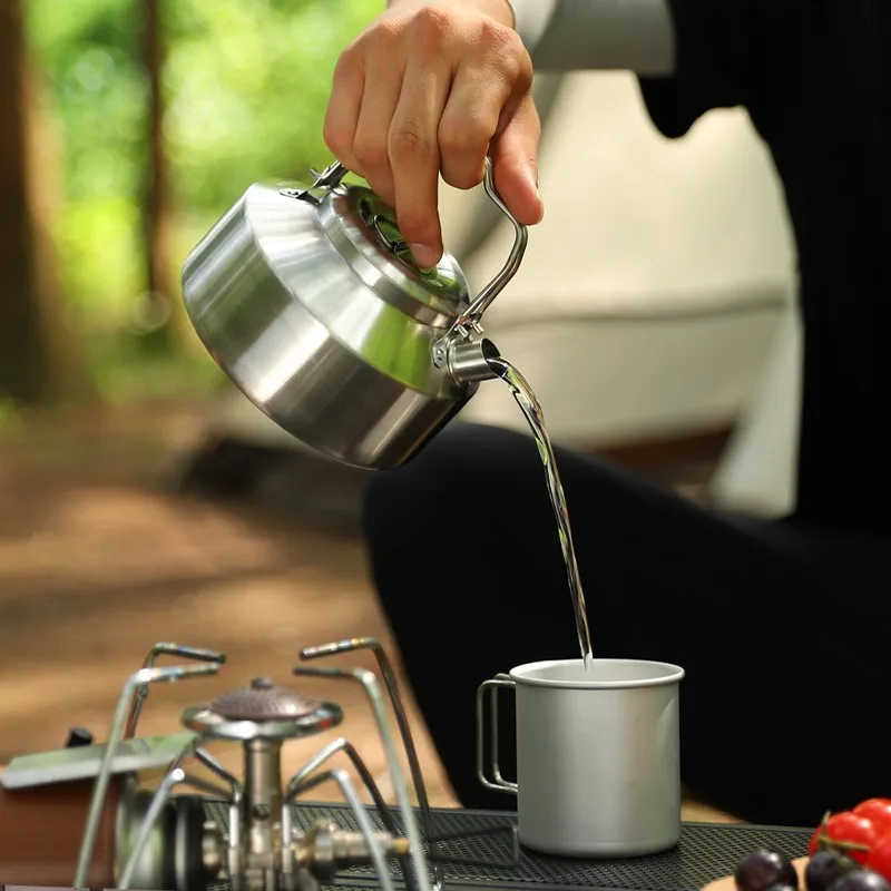 304 Stainless Steel Double-Handle Water Kettle 0.9L And 1.3L Portable Outdoor Camping Water Boiler for Hiking And Camping Trips