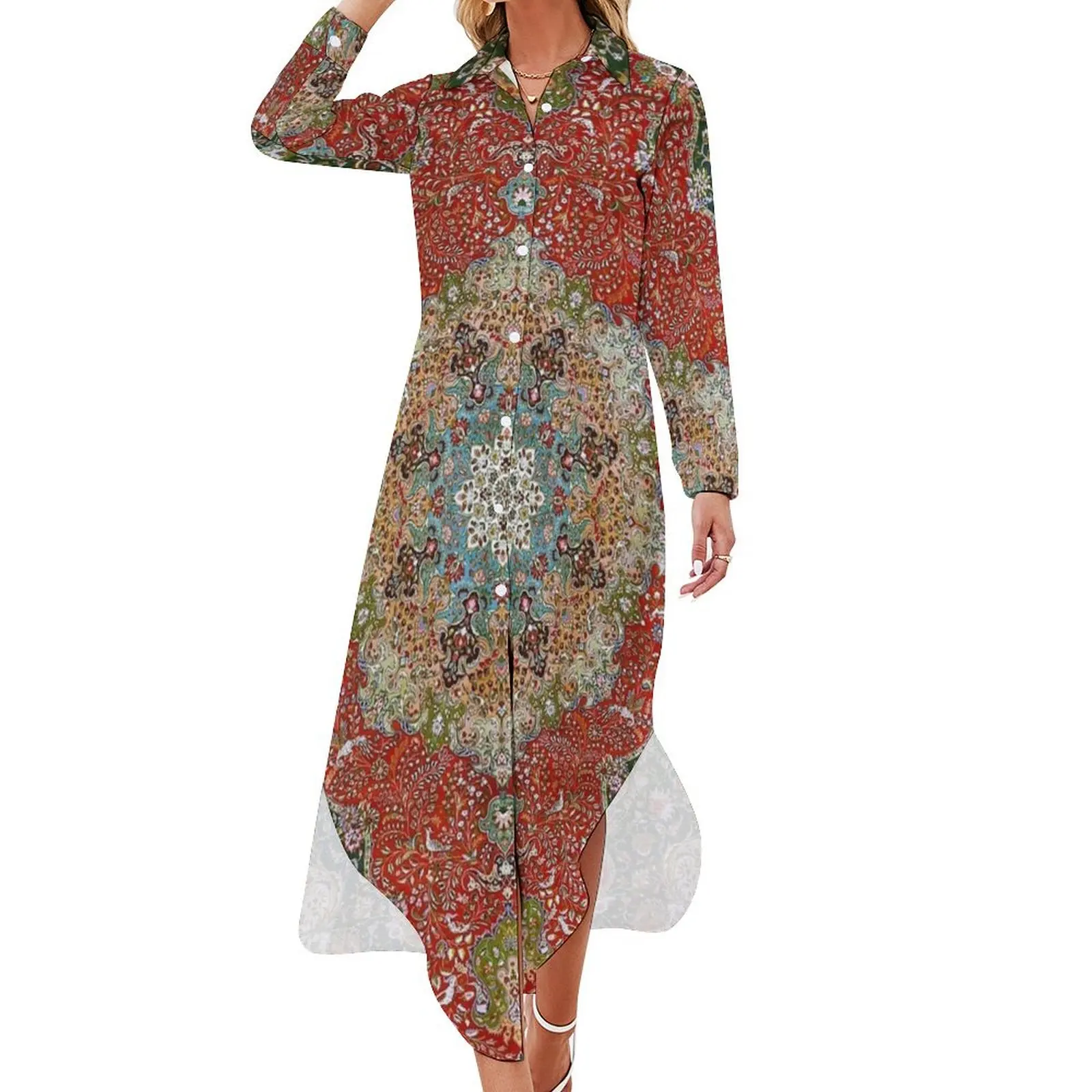 

Antique Floral Persian Carpet Print Long Sleeved Shirt Dress dresses ladies 2024 summer wedding dresses for woman