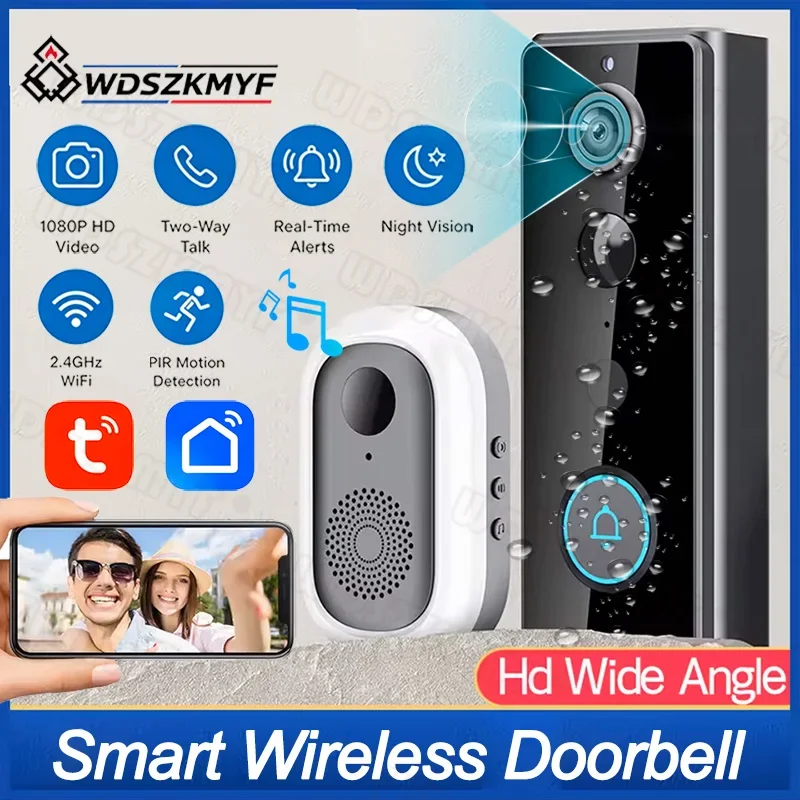 Tuya Smart Home Door Bell 4000mAh160° Wide View Angl WiFi IR PIR Detection Doorbell Door Camera Waterproof Intercom for Office