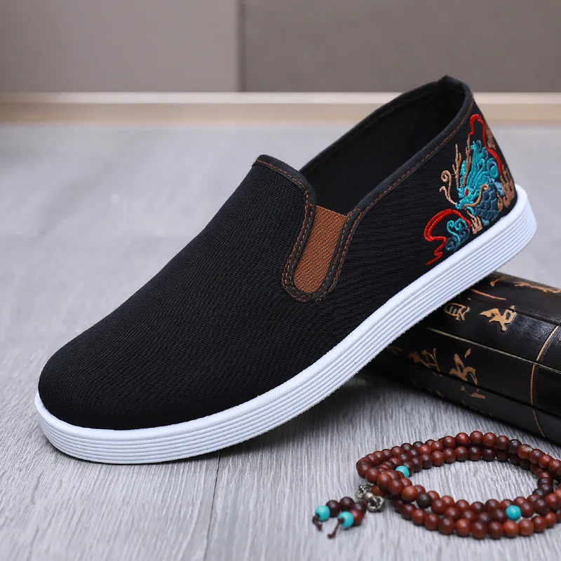 Embroidery Slip on ShoesMen's Breathable Linen Canvas Cloth Shoes for Spring Summer Non-Slip Casual Walking Shoes Mens Shoes